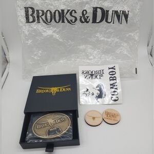 Brooks And Dunn Concert VIP Memorabilia Gold Belt Buckle,Tattoos,Wooden Coin